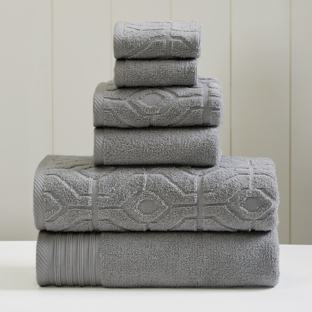 Modern Threads 6-Piece Yarn Dyed Diamond Gate Jacquard Towel Set Charcoal 5ZTJQHRE-CHR-ST